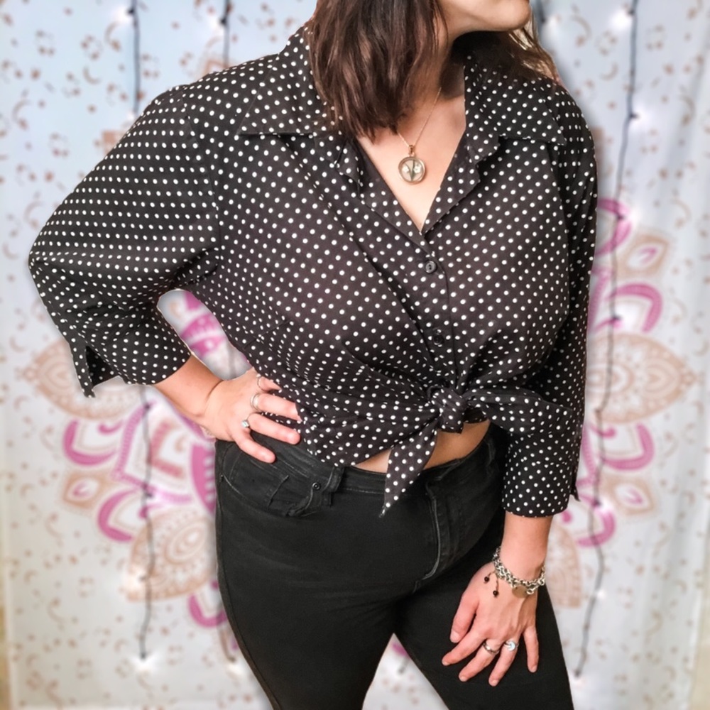 Lane Bryant Polka Dot Button Down Top